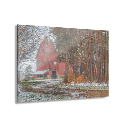 U R There Photography Tubspring Road Hidden Winter Red Rustic Farmhouse Acrylic Wall Print