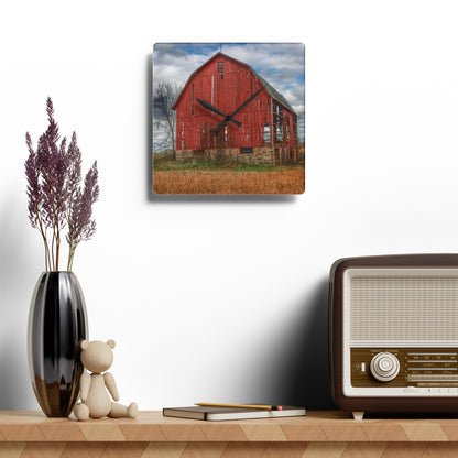 U R There Photography Laur Road Forgotten Red I Rustic Farmhouse Acrylic Analog Wall Clock