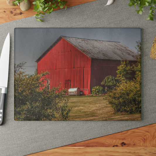 U R There Photography Vassar Roadside Red Rustic Farmhouse Tempered-Glass Cutting Board
