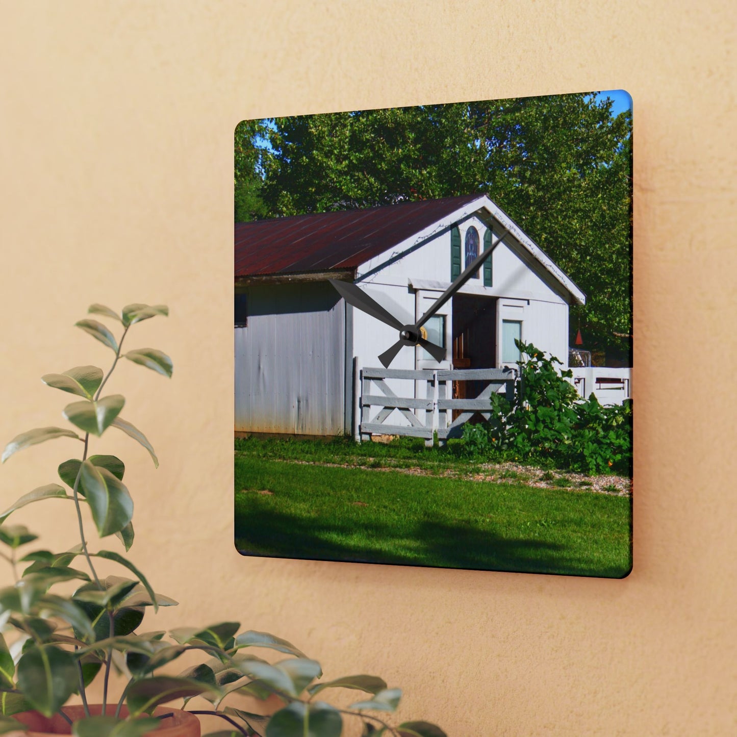 U R There Photography Beyond the Fence on Baldwin Rustic Farmhouse Acrylic Analog Wall Clock