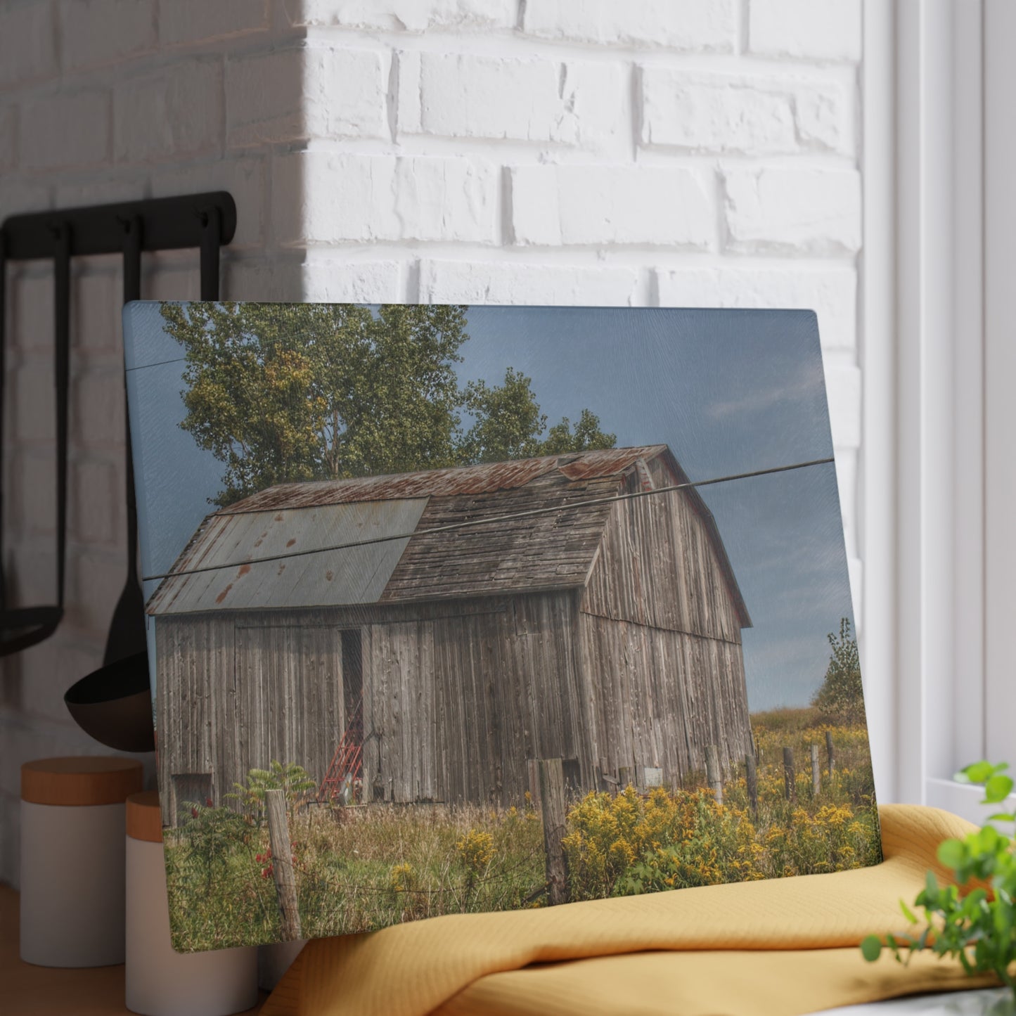 U R There Photography Schott Road Grey I Rustic Farmhouse Tempered-Glass Cutting Board