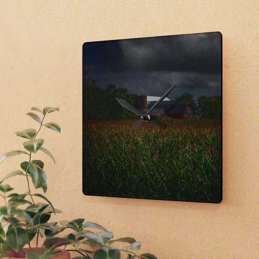 U R There Photography Bishop Road Beyond the Corn Rustic Farmhouse Acrylic Analog Wall Clock