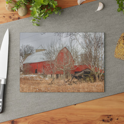 U R There Photography North Five Lakes Road Red Rustic Farmhouse Tempered-Glass Cutting Board 8"x 11"