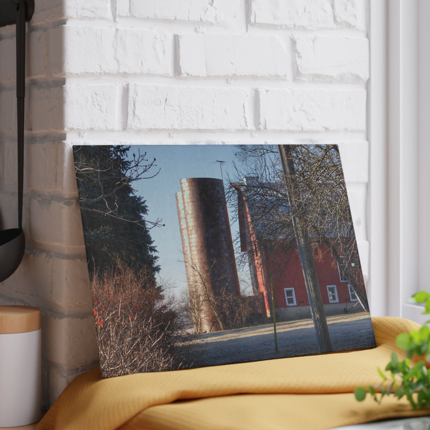 U R There Photography Newark Hidden Red Rustic Farmhouse Tempered-Glass Cutting Board