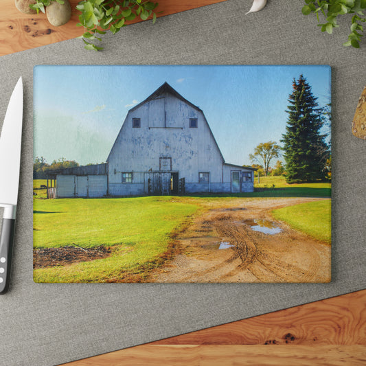 U R There Photography Yale Fremont Road Grey Rustic Farmhouse Tempered-Glass Cutting Board