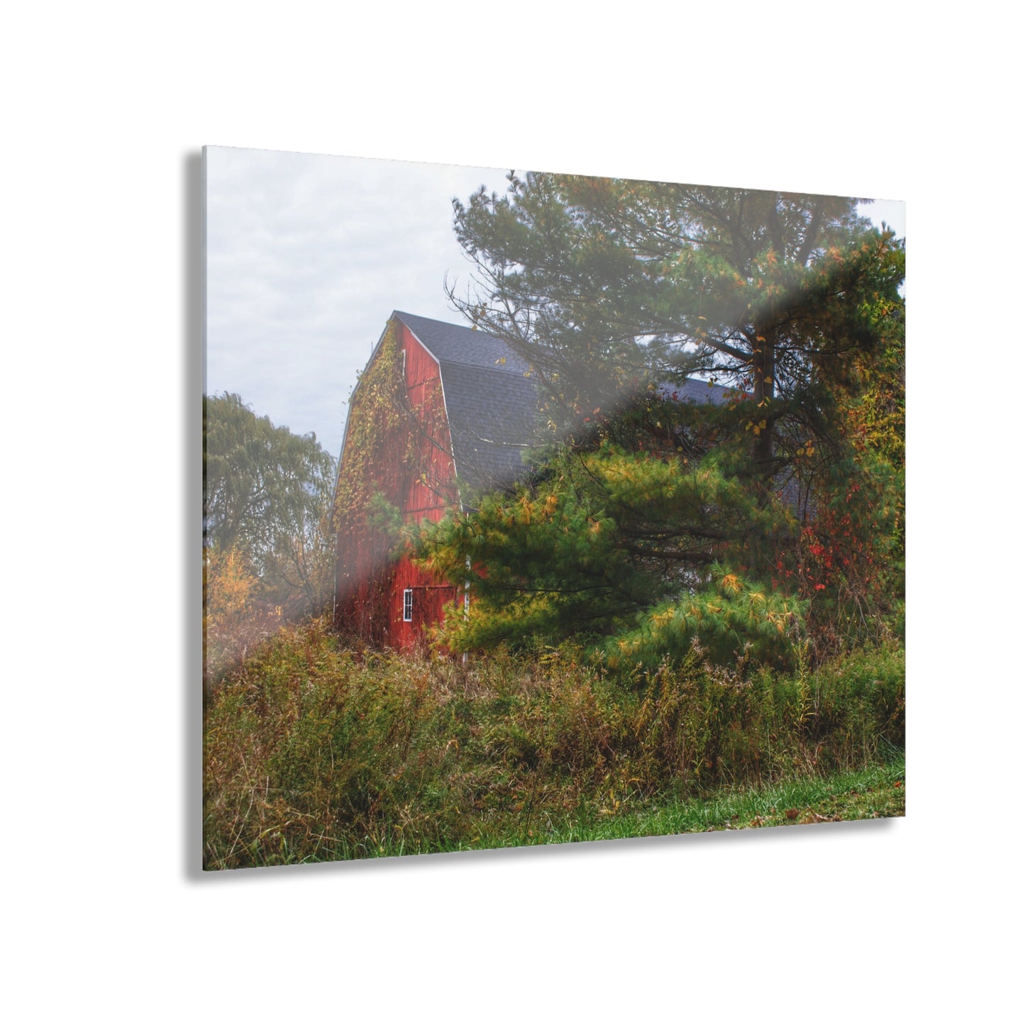 U R There Photography Green Corners Road Hidden Red Rustic Farmhouse Acrylic Wall Print