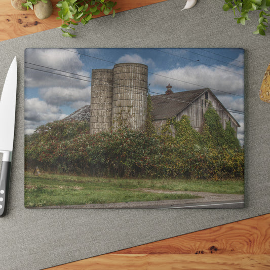 U R There Photography Metamora M-24 Grey II Rustic Farmhouse Tempered-Glass Cutting Board