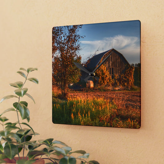 U R There Photography Lake Pleasant Road Grey Rustic Farmhouse Acrylic Analog Wall Clock