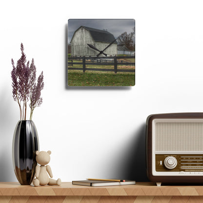 U R There Photography Roadside White Beyond the Fences Rustic Farmhouse Acrylic Analog Wall Clock