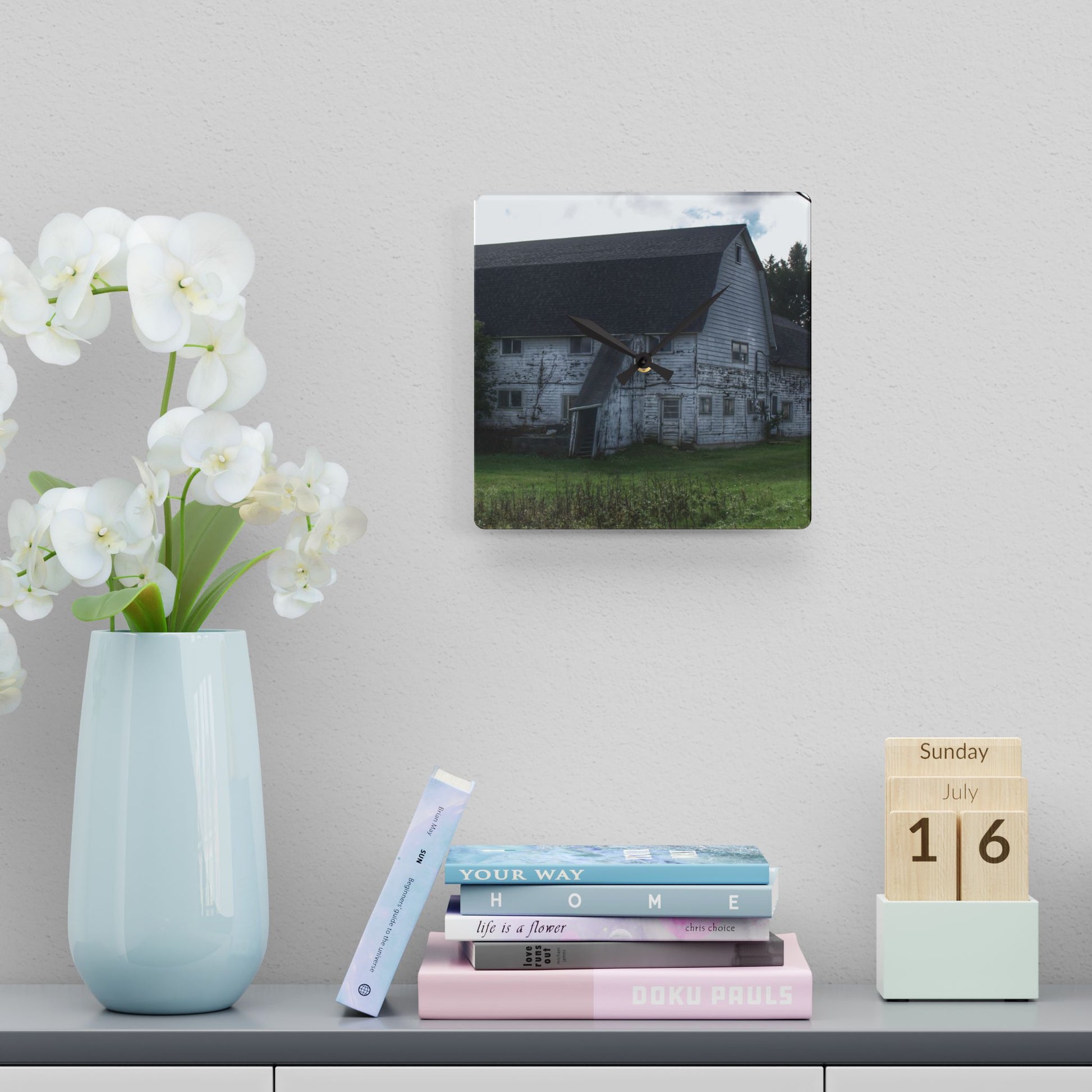 U R There Photography Metamora M-24 White Rustic Farmhouse Acrylic Analog Wall Clock 10.75'' × 10.75'' (Square)
