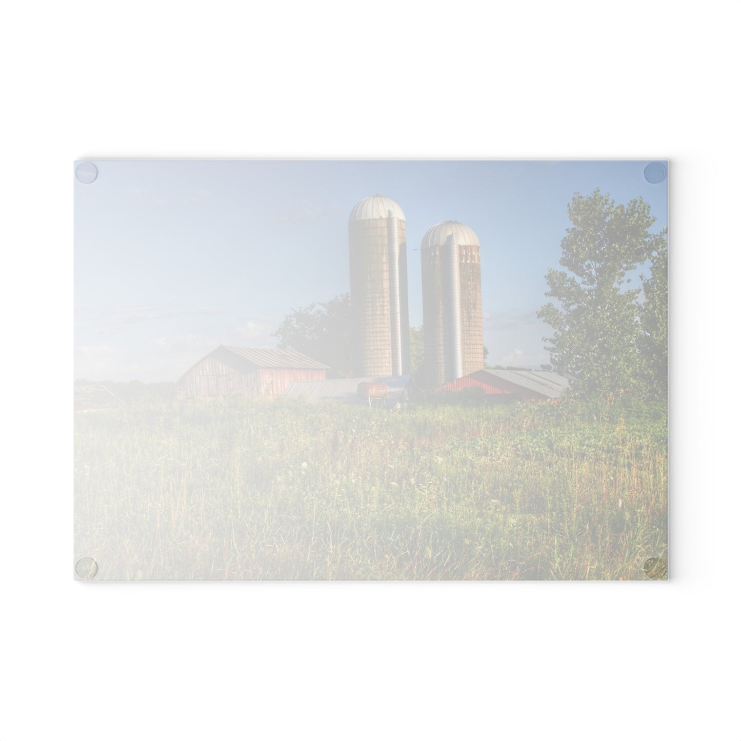 U R There Photography Morrish Road Silos II Rustic Farmhouse Tempered-Glass Cutting Board