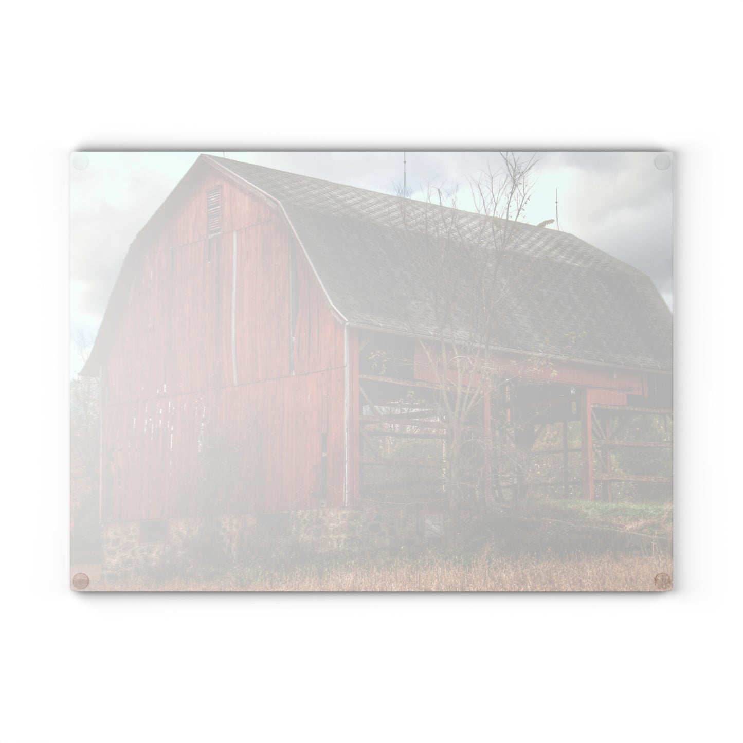 U R There Photography Laur Road Forgotten Red II Rustic Farmhouse Tempered-Glass Cutting Board