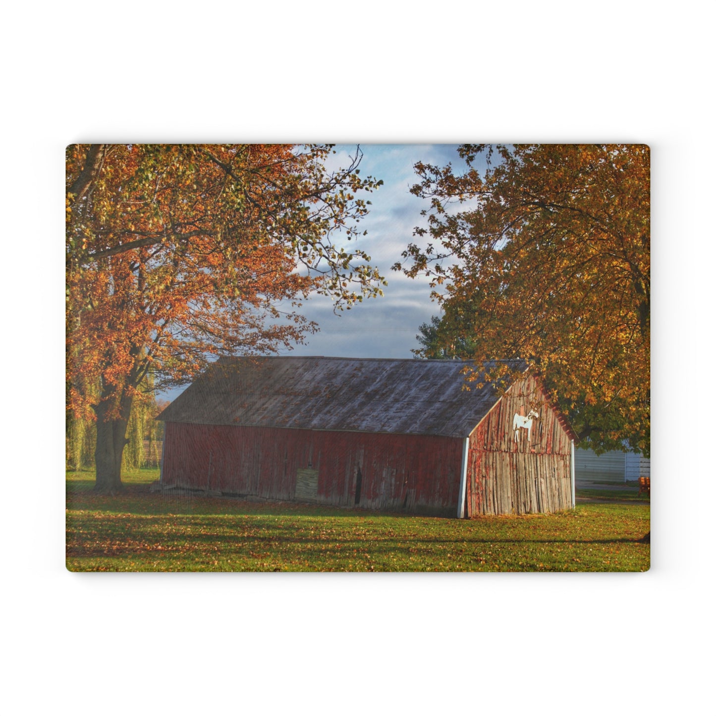 U R There Photography Marlette Road Fall Red Rustic Farmhouse Tempered-Glass Cutting Board