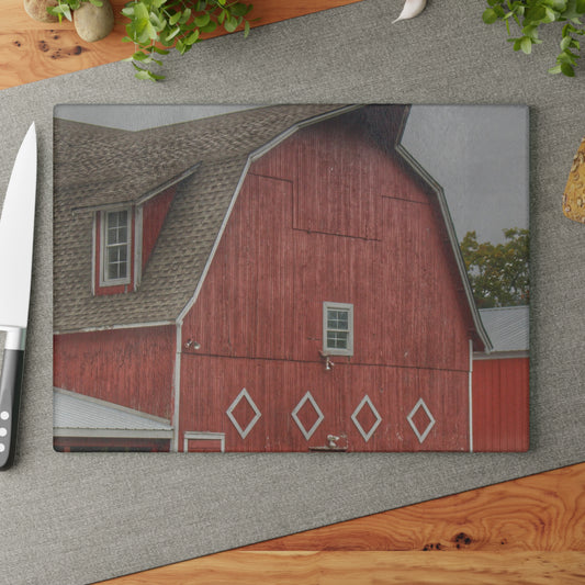U R There Photography Brauer Road Red Rustic Farmhouse Tempered-Glass Cutting Board