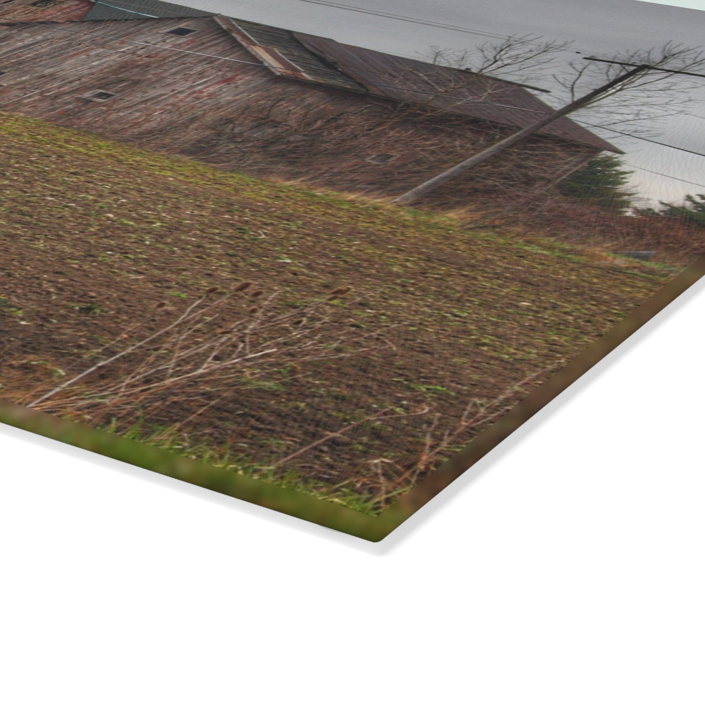 U R There Photography Bowers Road Grey Duo I Rustic Farmhouse Tempered-Glass Cutting Board