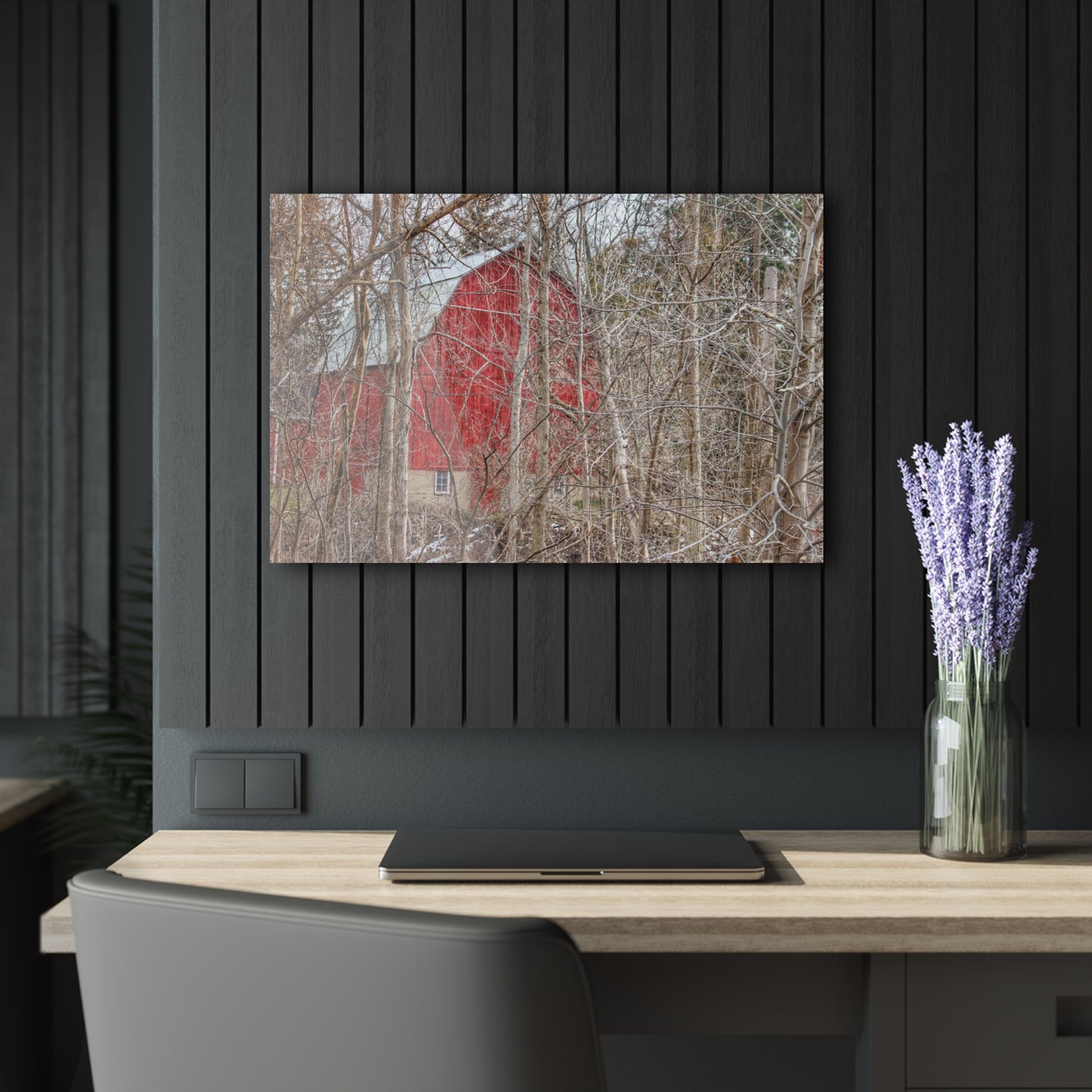 U R There Photography Lake Pleasant Hidden Red Rustic Farmhouse Acrylic Wall Print