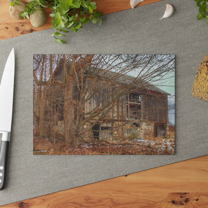 U R There Photography Norway Lake Road Hidden Grey II Rustic Farmhouse Tempered-Glass Cutting Board
