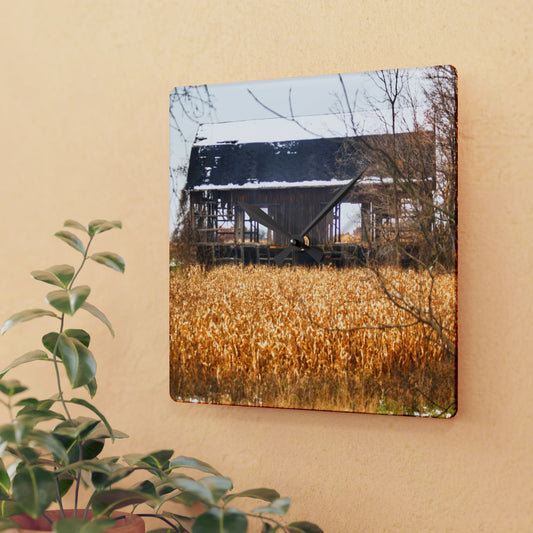 U R There Photography North Oxford Road Grey III Rustic Farmhouse Acrylic Analog Wall Clock