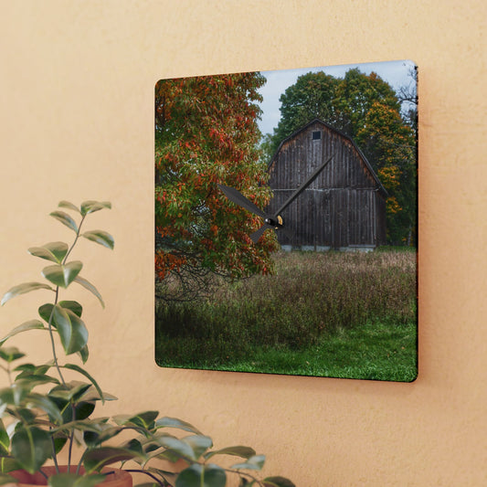U R There Photography Mount Morris Road Grey in the Fall Rustic Farmhouse Acrylic Analog Wall Clock