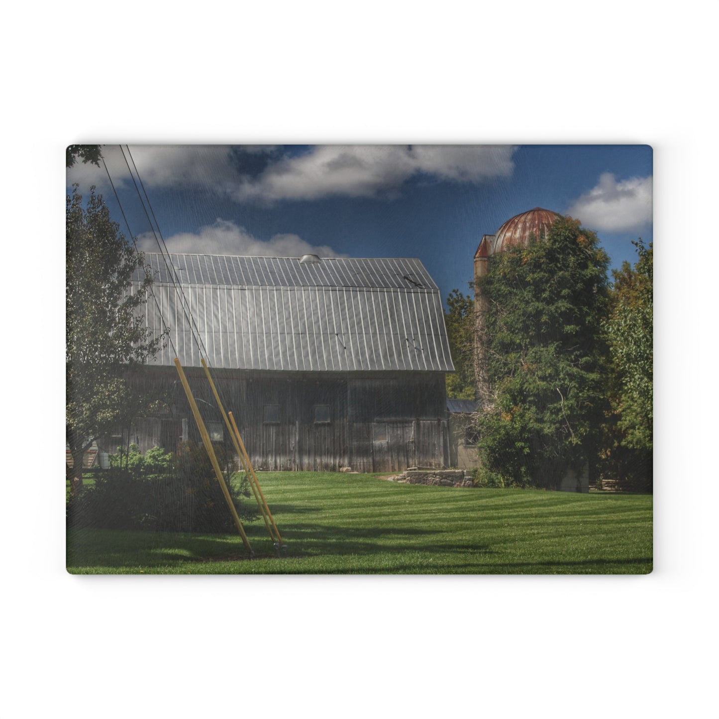 U R There Photography Ludwig Road Summer Grey and Silo Rustic Farmhouse Tempered-Glass Cutting Board