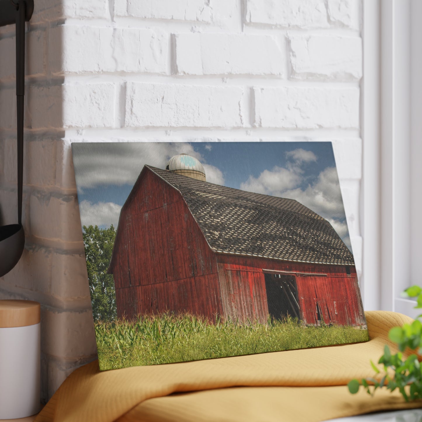 U R There Photography Hollenbeck Road Red I Rustic Farmhouse Tempered-Glass Cutting Board