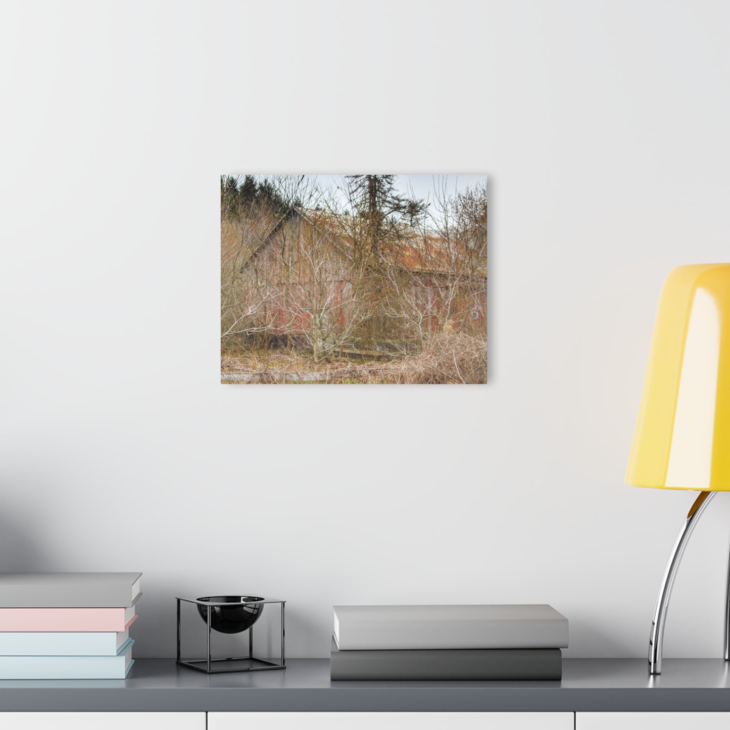 U R There Photography Klam Road Hidden Gable Red Rustic Farmhouse Acrylic Wall Print