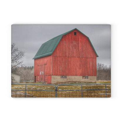 U R There Photography Lonsberry Red Rustic Farmhouse Tempered-Glass Cutting Board
