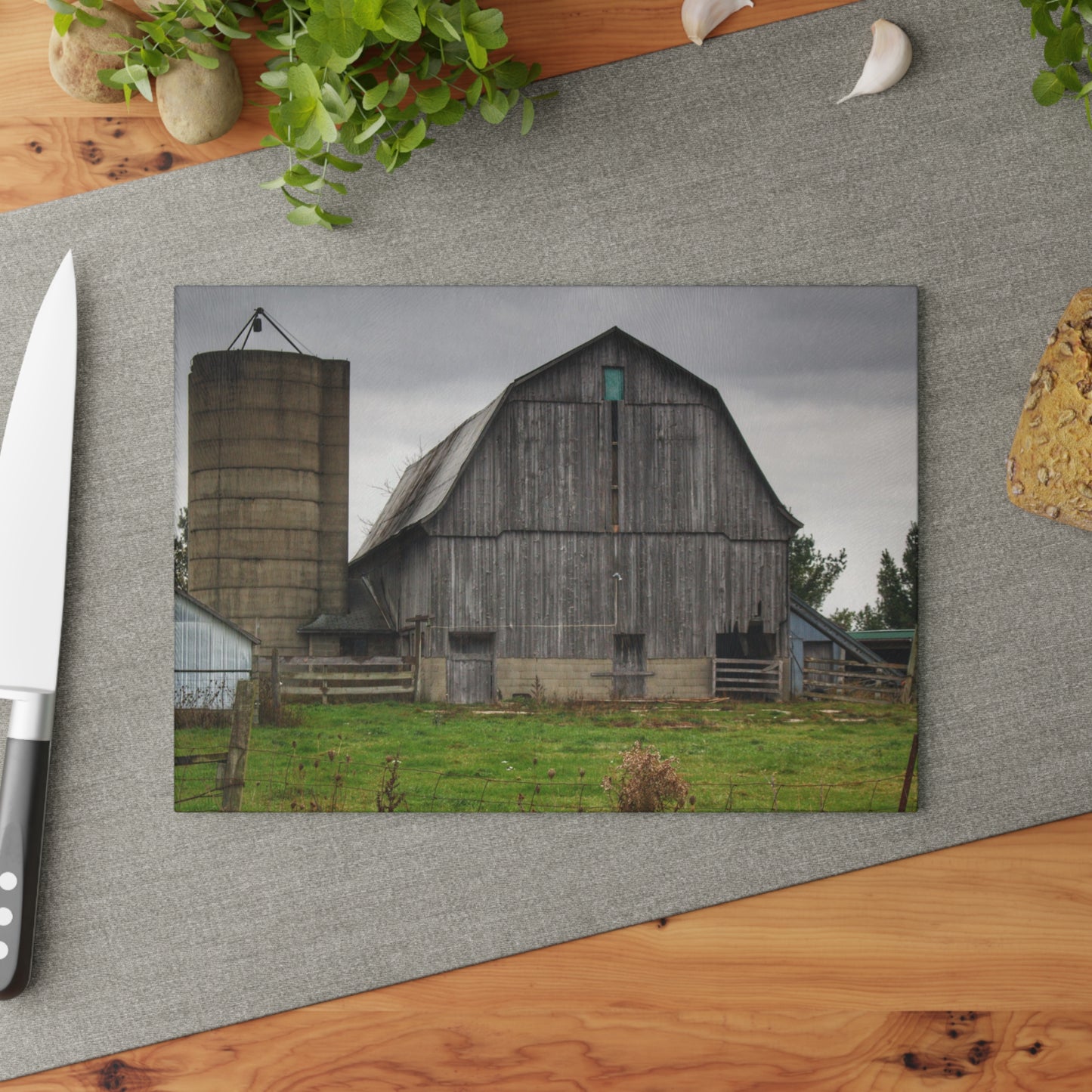 U R There Photography Eddy Road Grey II Rustic Farmhouse Tempered-Glass Cutting Board