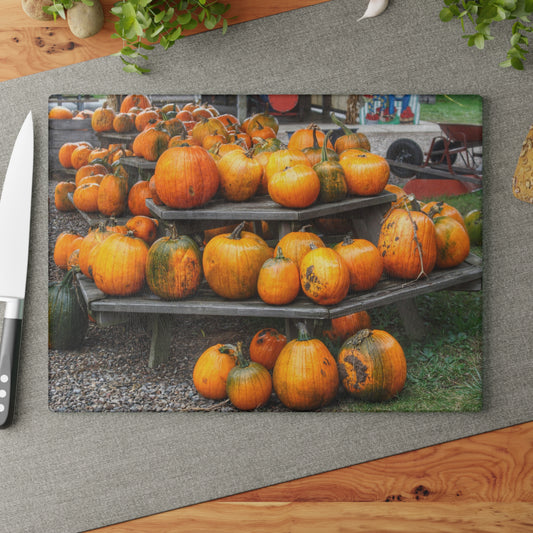 Barn Boutique Rustic Tempered-Glass Cutting Board| Tabletop Pumpkins