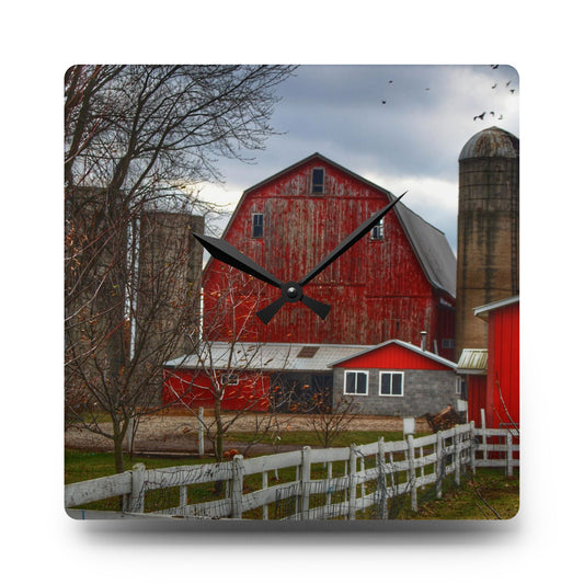 Peck Red Rustic Farmhouse Acrylic Analog Wall Clock 10.75'' × 10.75'' (Square)