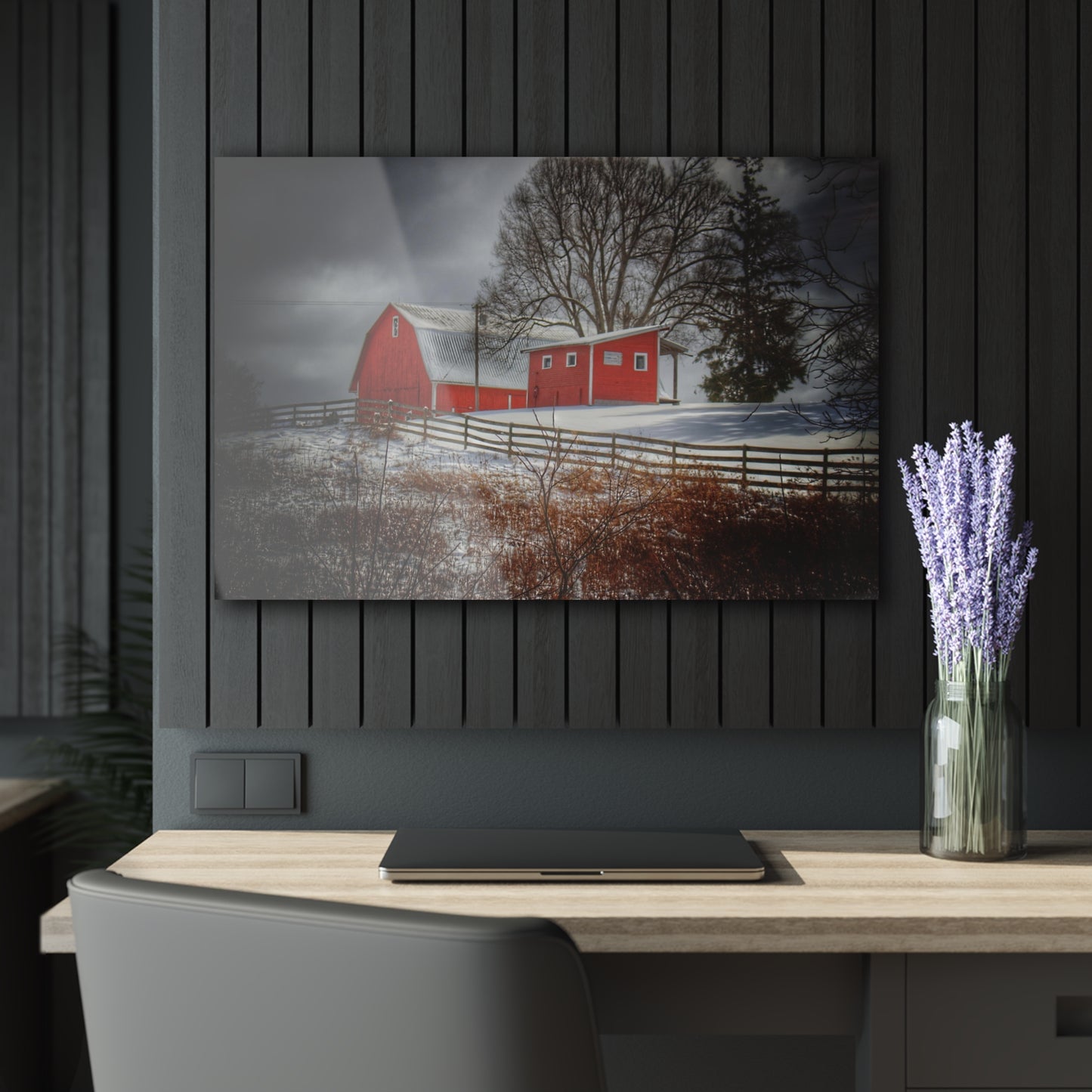 U R There Photography Catlin Red and Fence I Rustic Farmhouse Acrylic Wall Print