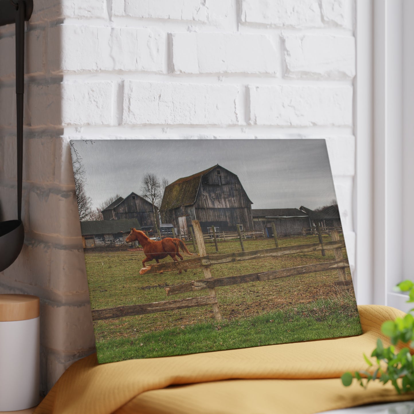 U R There Photography South Summers Road Old Grey and Caramel III Rustic Farmhouse Tempered-Glass Cutting Board