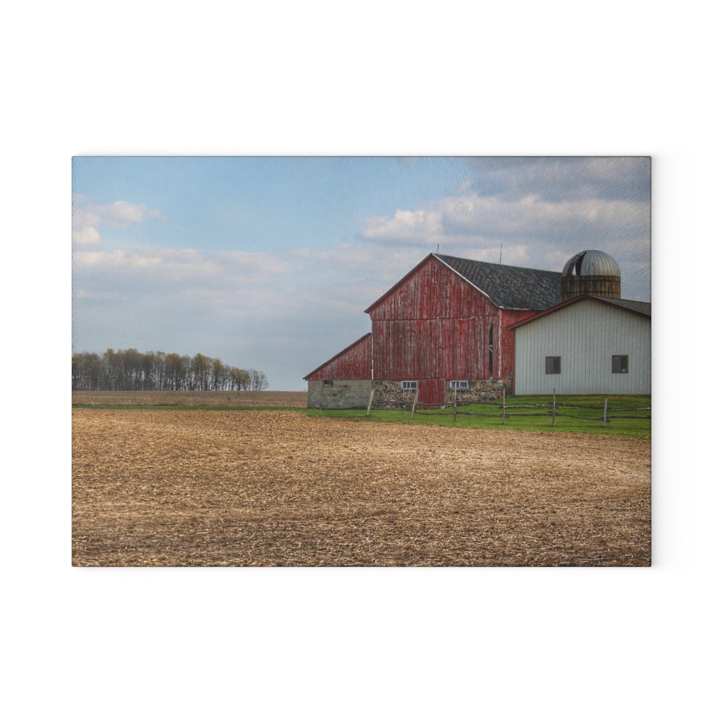 U R There Photography Cedar Creek Road Saltbox Red Rustic Farmhouse Tempered-Glass Cutting Board