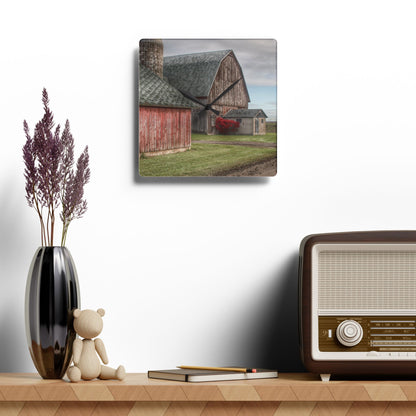 U R There Photography Roedel Roadside Reds III Rustic Farmhouse Acrylic Analog Wall Clock