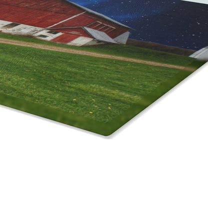 U R There Photography Fostoria Red in the Moonlight Rustic Farmhouse Tempered-Glass Cutting Board