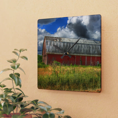 U R There Photography Shelby Red I Rustic Farmhouse Acrylic Analog Wall Clock