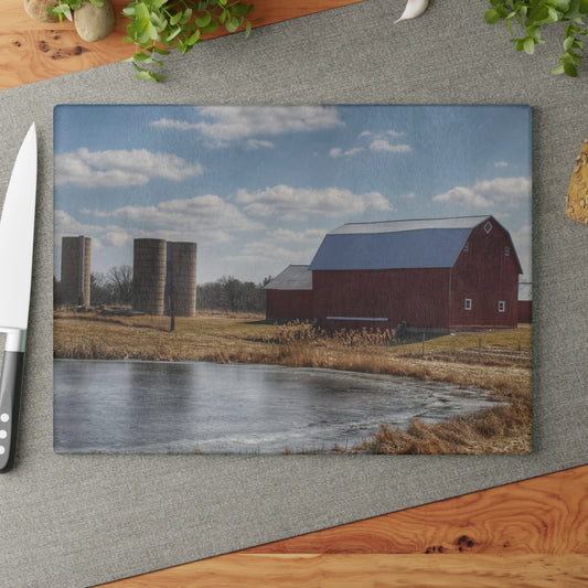 U R There Photography Fisher Road Red Rustic Farmhouse Tempered-Glass Cutting Board