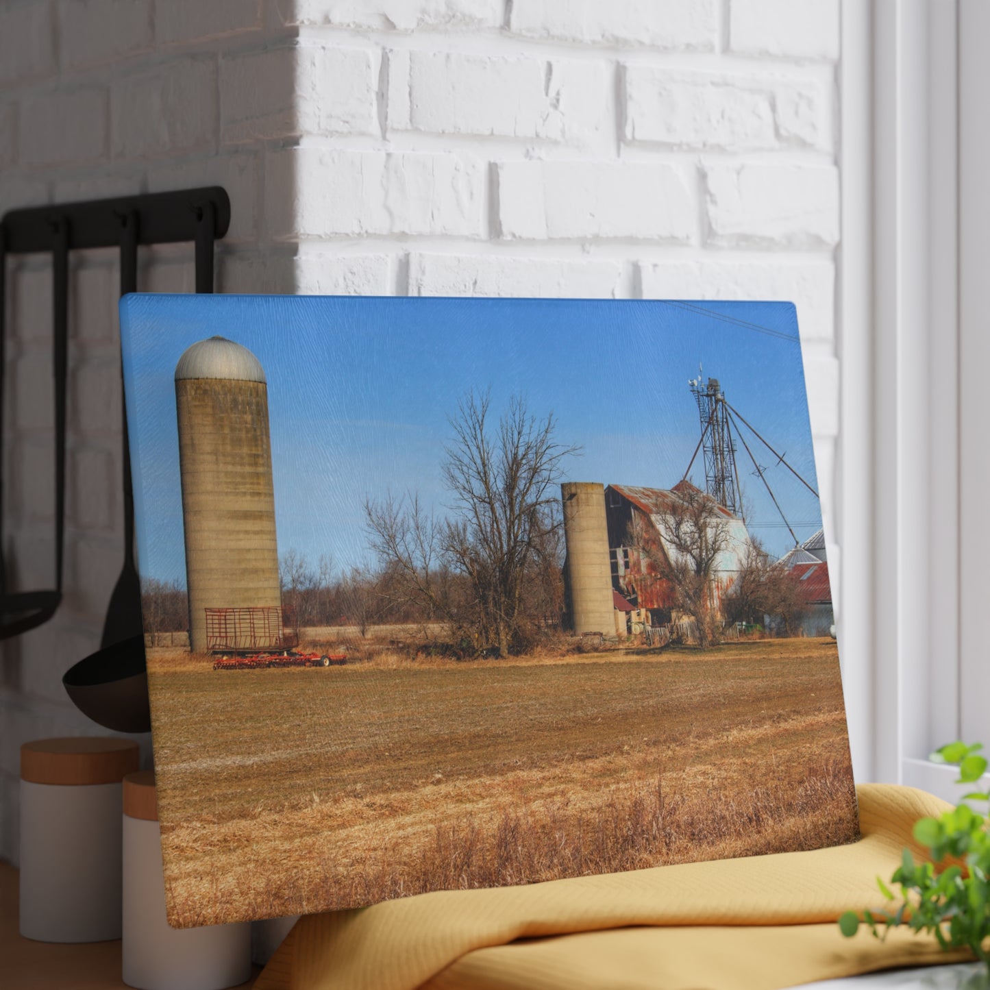 U R There Photography North Cemetery Roads Forgotten Grey Rustic Farmhouse Tempered-Glass Cutting Board