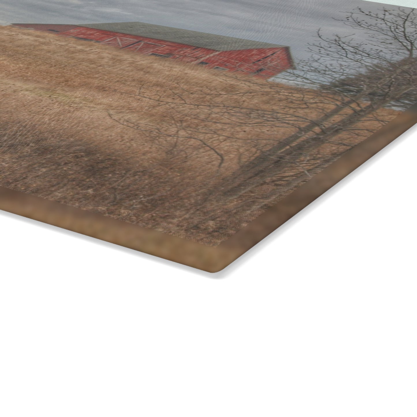 U R There Photography Grey Road Hillside Red I Rustic Farmhouse Tempered-Glass Cutting Board