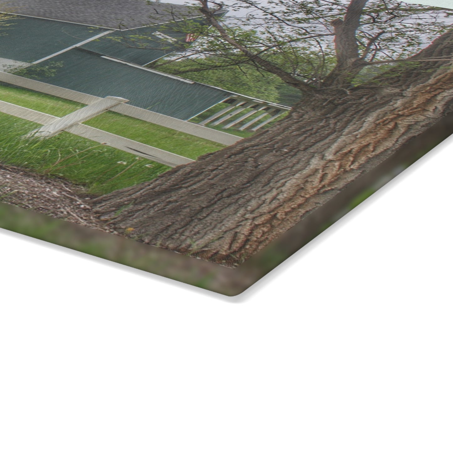 U R There Photography Lake George Road Fox Green Rustic Farmhouse Tempered-Glass Cutting Board