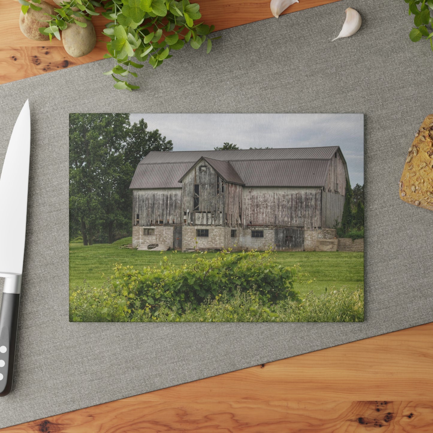 Dequindre Road Grey I Rustic Farmhouse Tempered-Glass Cutting Board