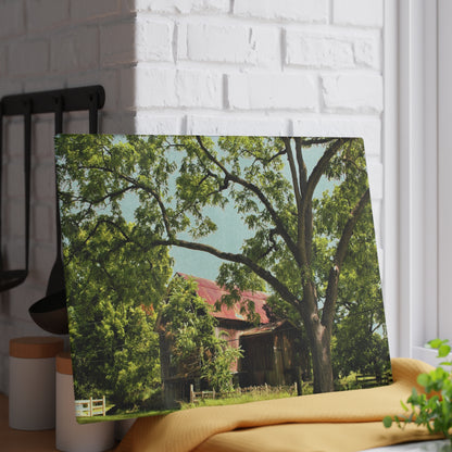 U R There Photography Oxford Rusted Red II Rustic Farmhouse Tempered-Glass Cutting Board