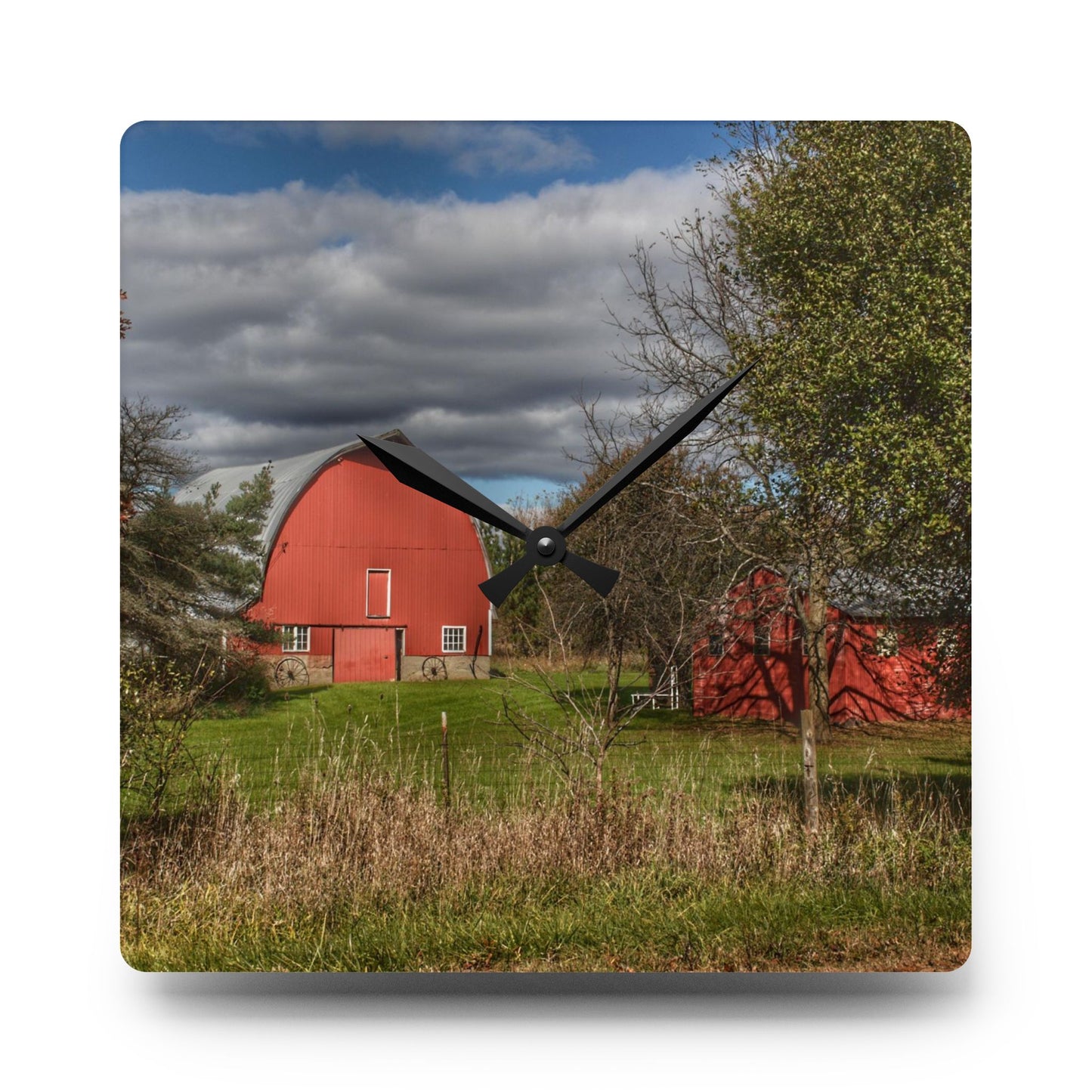 U R There Photography Genesee Road Red III Rustic Farmhouse Acrylic Analog Wall Clock