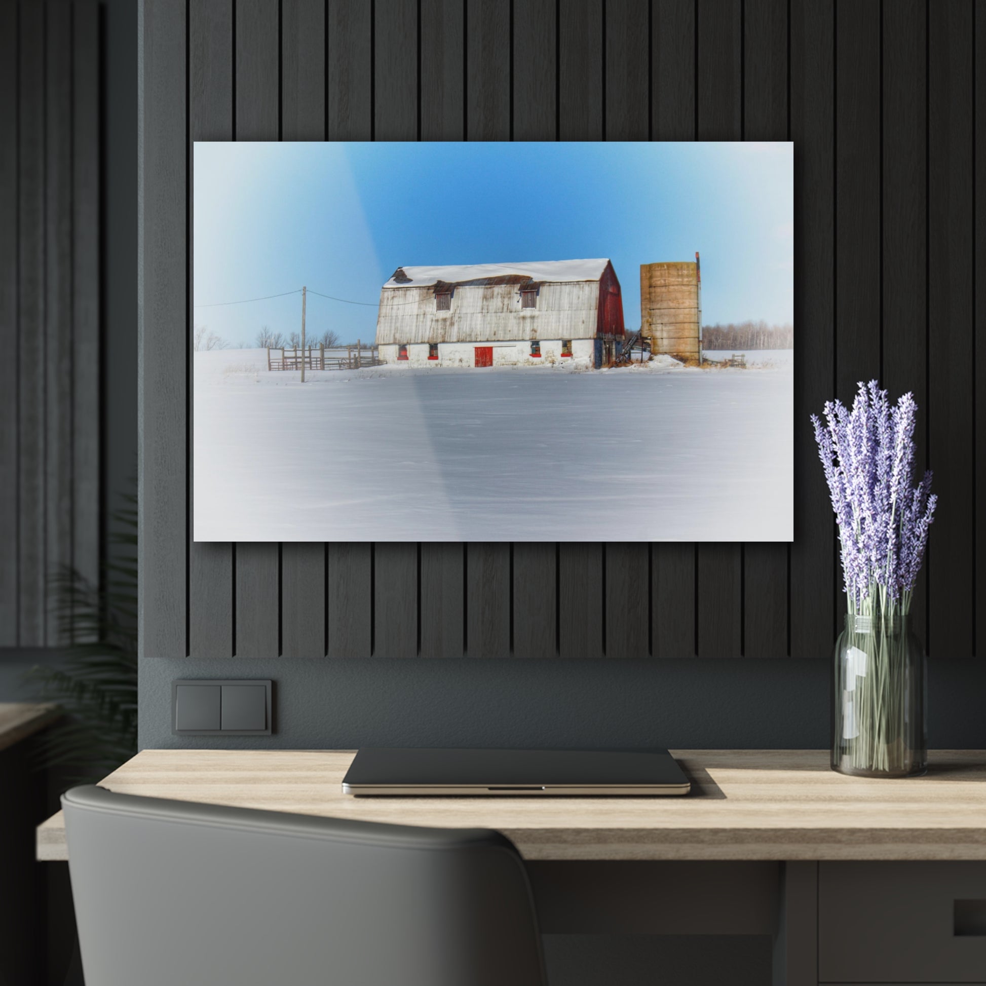 U R There Photography Bay City-Forestville Block Red Rustic Farmhouse Acrylic Wall Print 36" x 24" (Horizontal) 0.25''