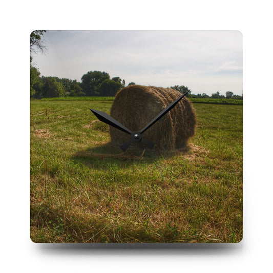 Summer Haybales II Rustic Farmhouse Acrylic Analog Wall Clock 10.75'' × 10.75'' (Square)