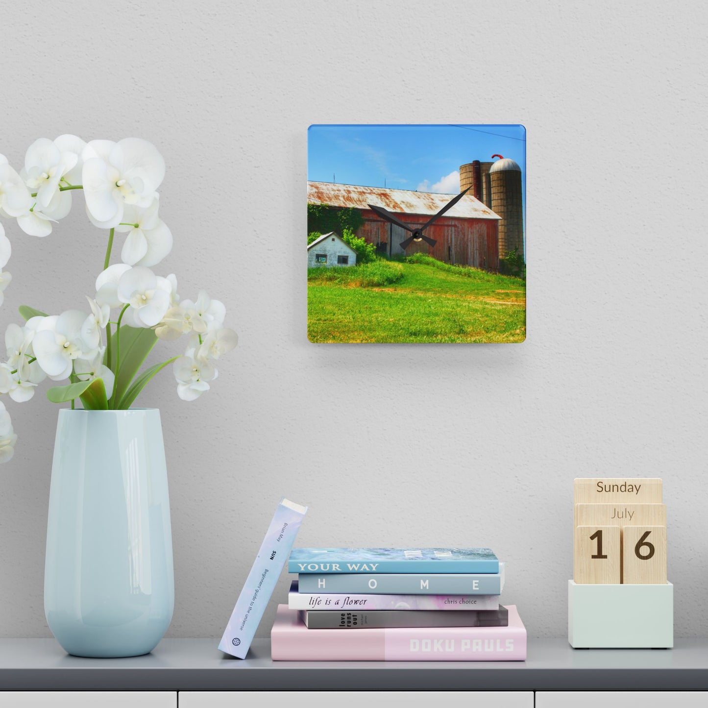 U R There Photography Marlette Red I Rustic Farmhouse Acrylic Analog Wall Clock
