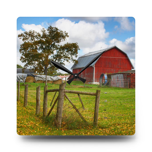 Beyond the Fence on Frances Road Rustic Farmhouse Acrylic Analog Wall Clock 10.75'' × 10.75'' (Square)