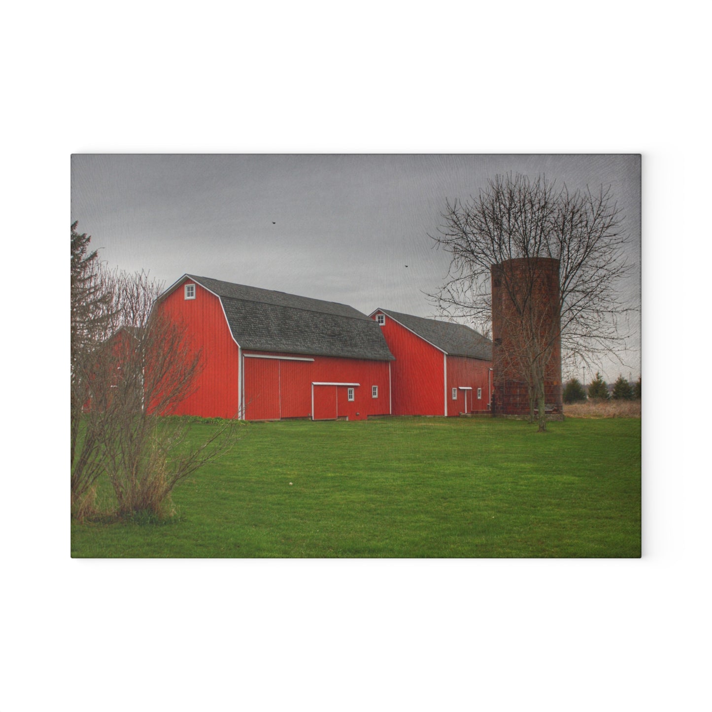 U R There Photography Hough Road Reds II Rustic Farmhouse Tempered-Glass Cutting Board
