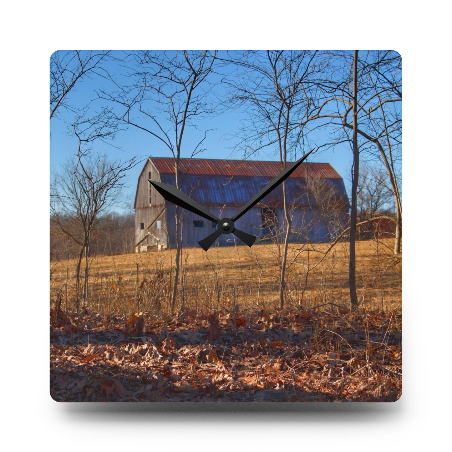 U R There Photography Demode Road Grey Rustic Farmhouse Acrylic Analog Wall Clock