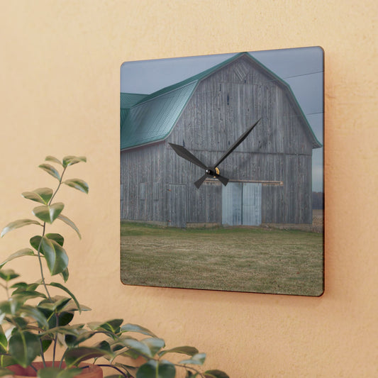 U R There Photography Forest Road Grey Rustic Farmhouse Acrylic Analog Wall Clock